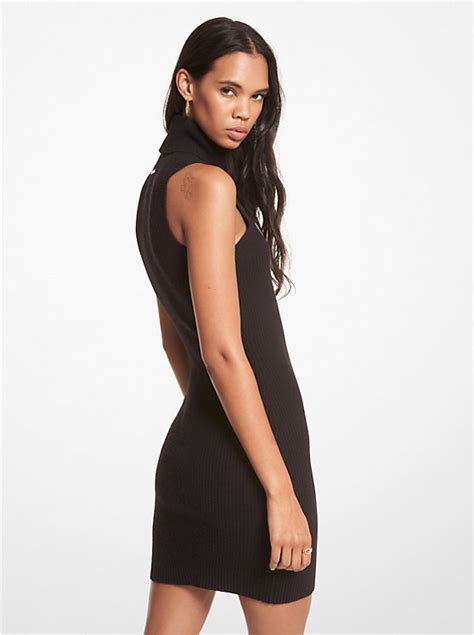 michael michael kors ribbed-knit turtleneck mini dress|Ribbed Wool and Cashmere Blend Sleeveless Turtleneck Dress.